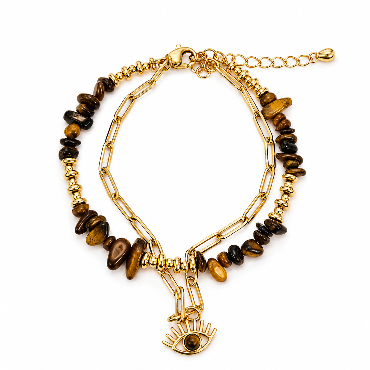 Damen Armband / Occhio d'Oro / Tigerauge / Edelstahl / Stark Schutz
