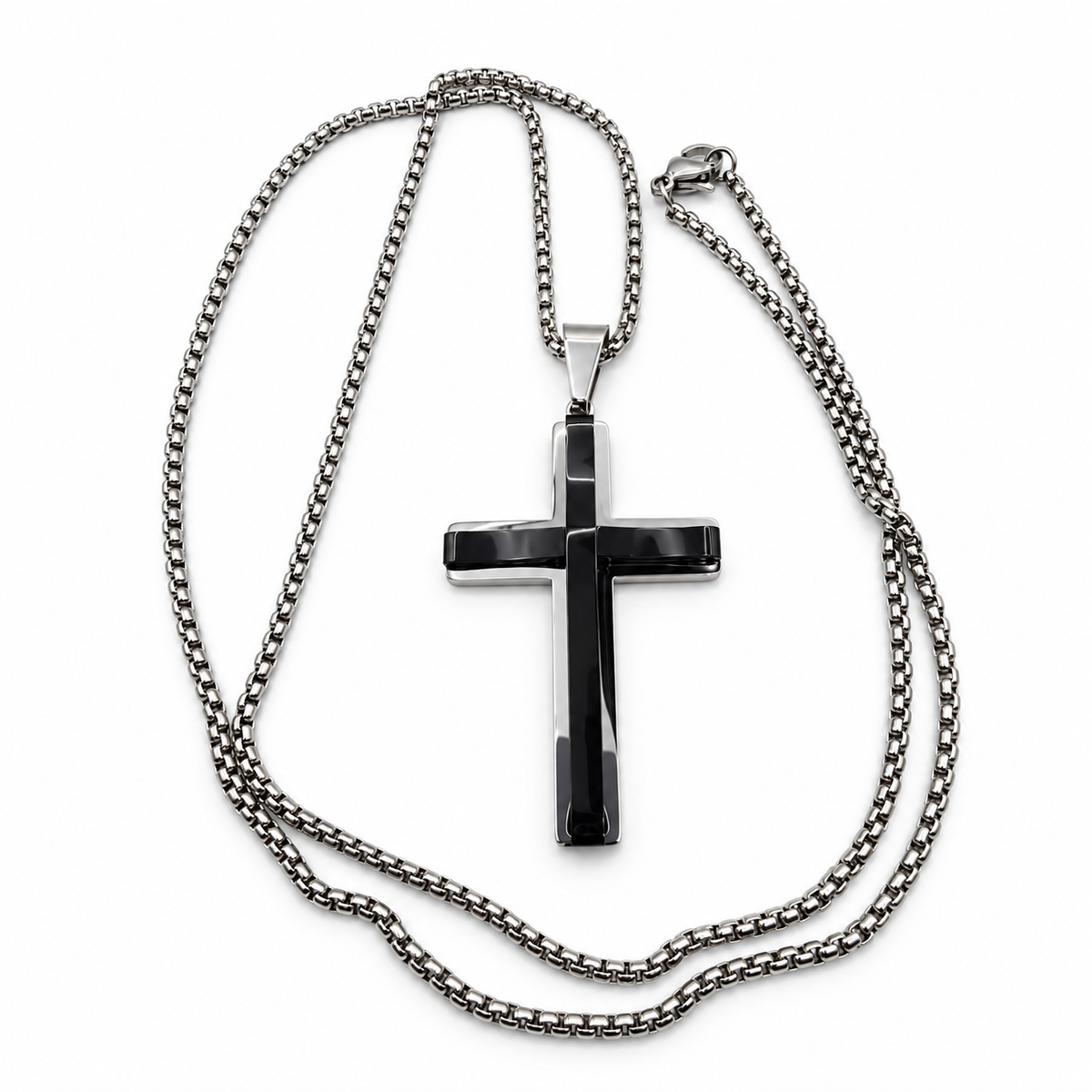 Herren Halskette / Croce Nera / Edelstahl / Kreuz / klar · markant