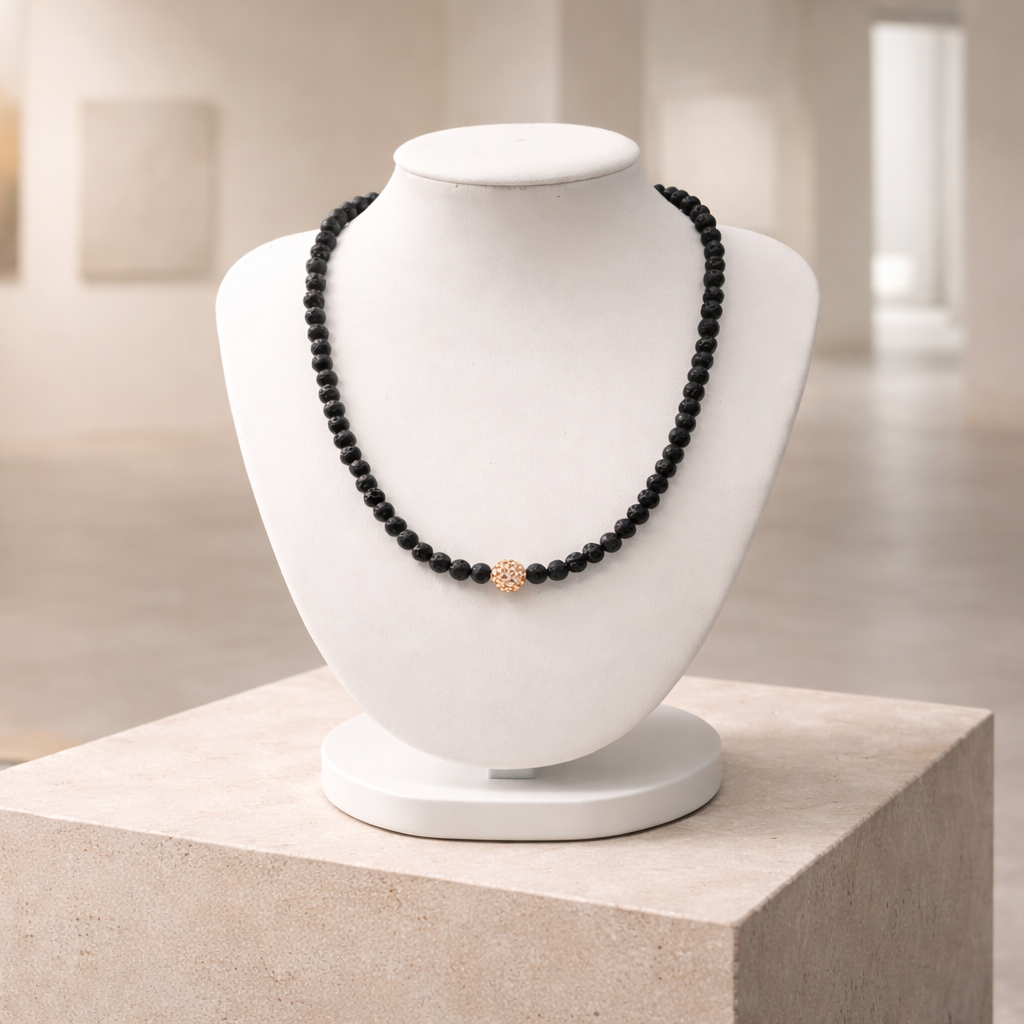 Damen Collier / Terra Nera / Edelstahl rosévergoldet / Lavaperlen / Edel + feminin