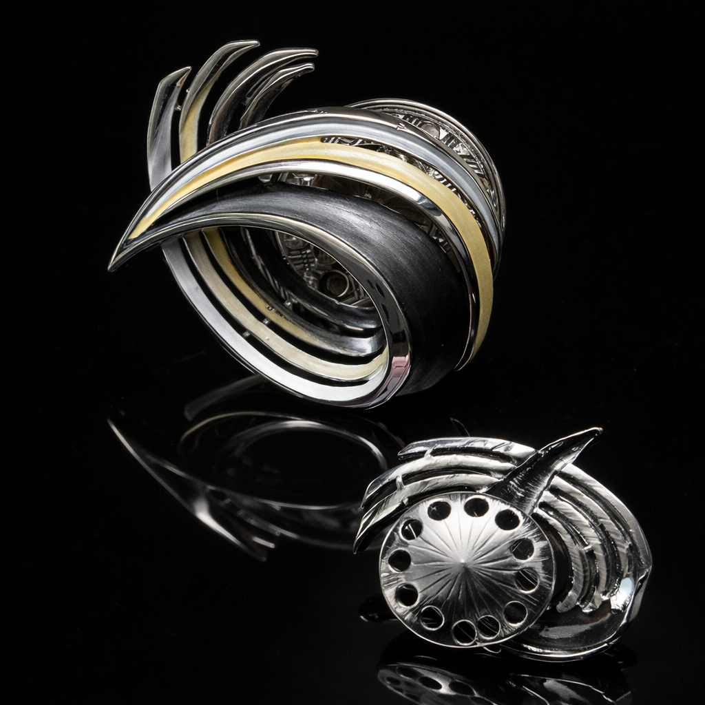 Schal-Magnet-Brosche / Serpentina Flow / versilbert / Statement-Pieces