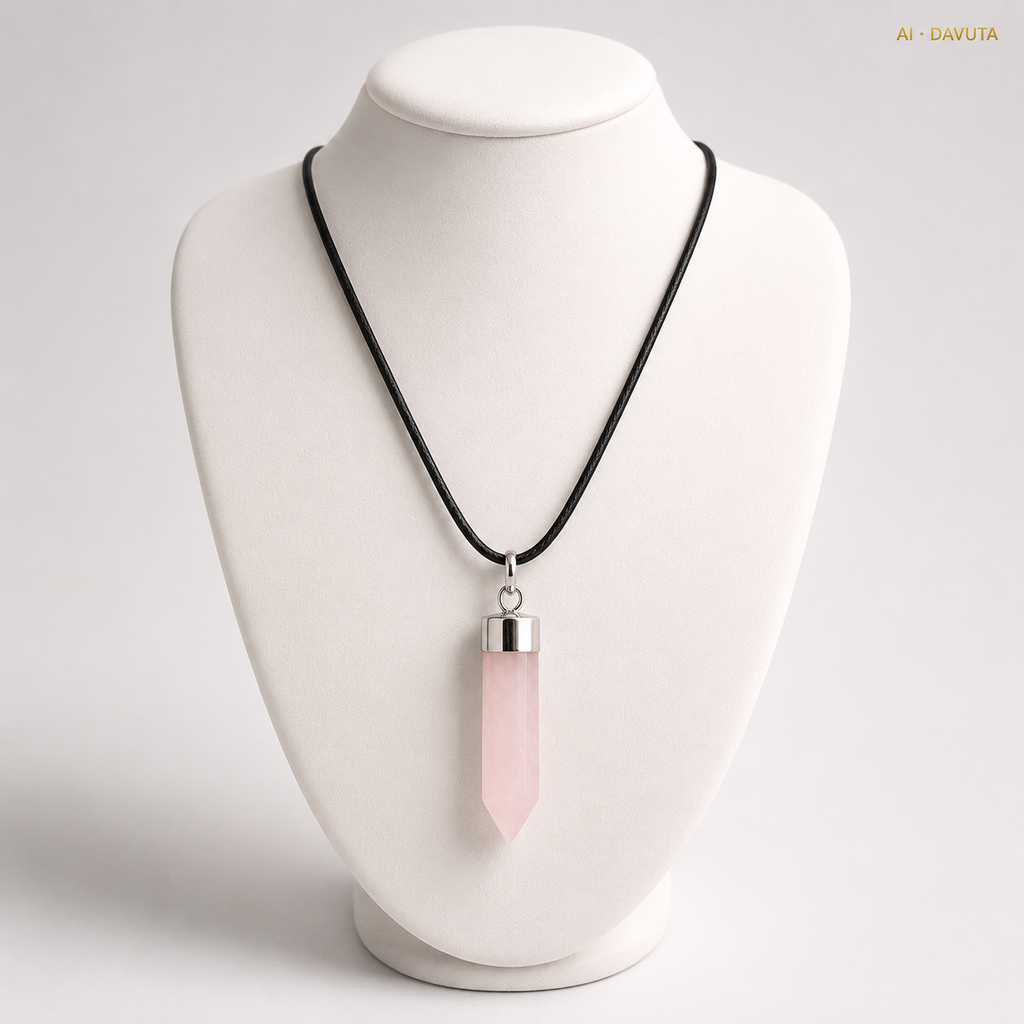 Damen Anhänger / Cristallo Rosa / Messing versilbert / Rosenquarz / Kristallspitze