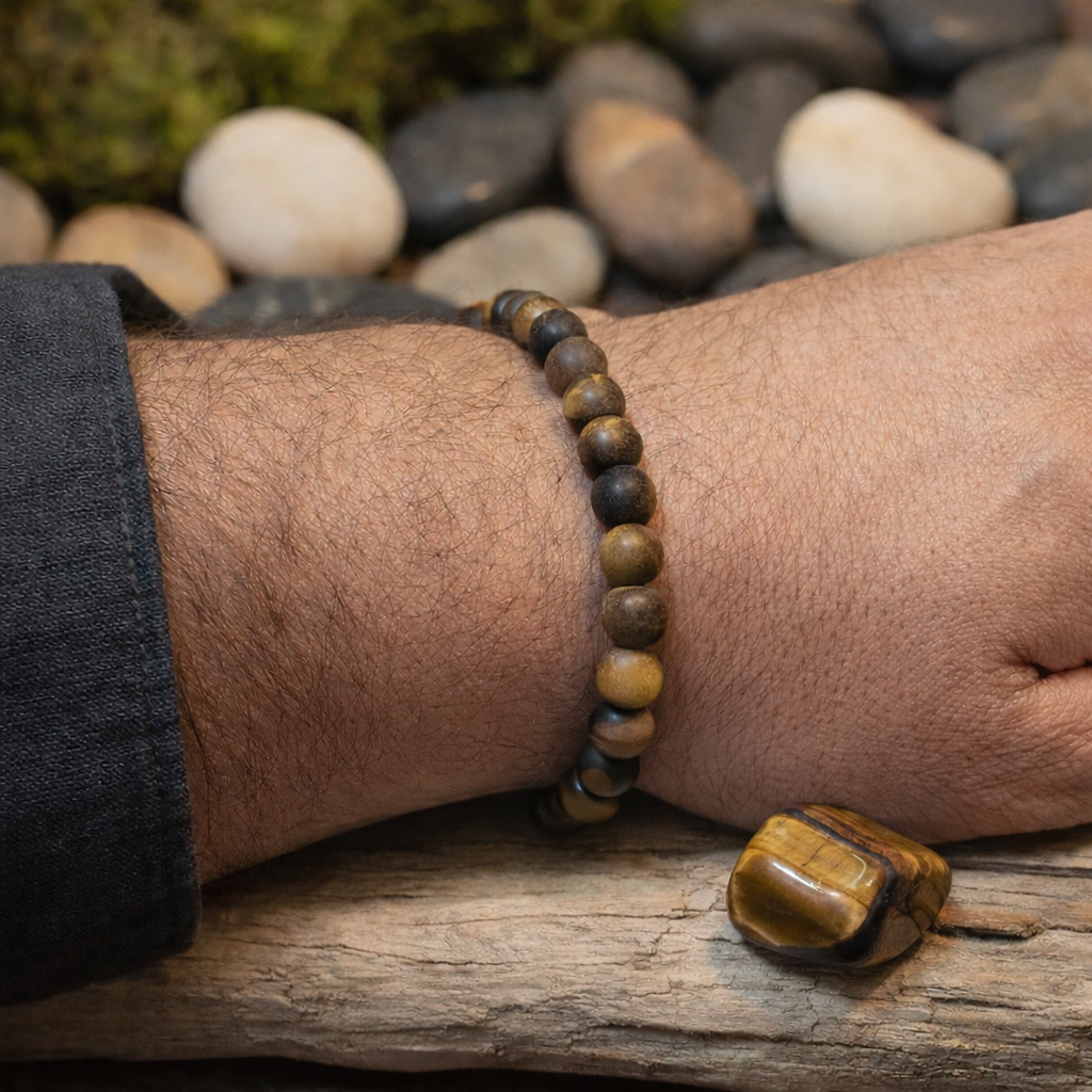 Herren Armband / Occhio di Forza / Tigerauge matt / Edelstein / kraftvoll