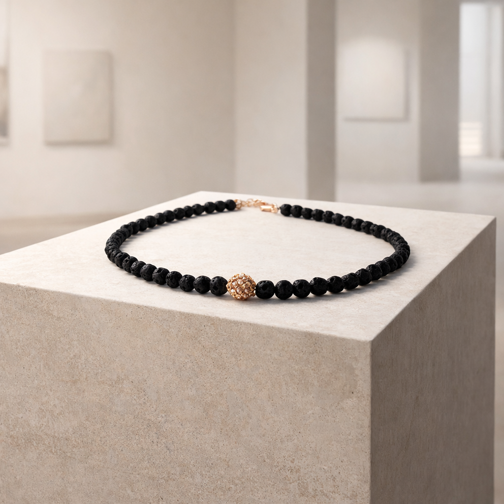 Damen Collier / Terra Nera / Edelstahl rosévergoldet / Lavaperlen / Edel + feminin