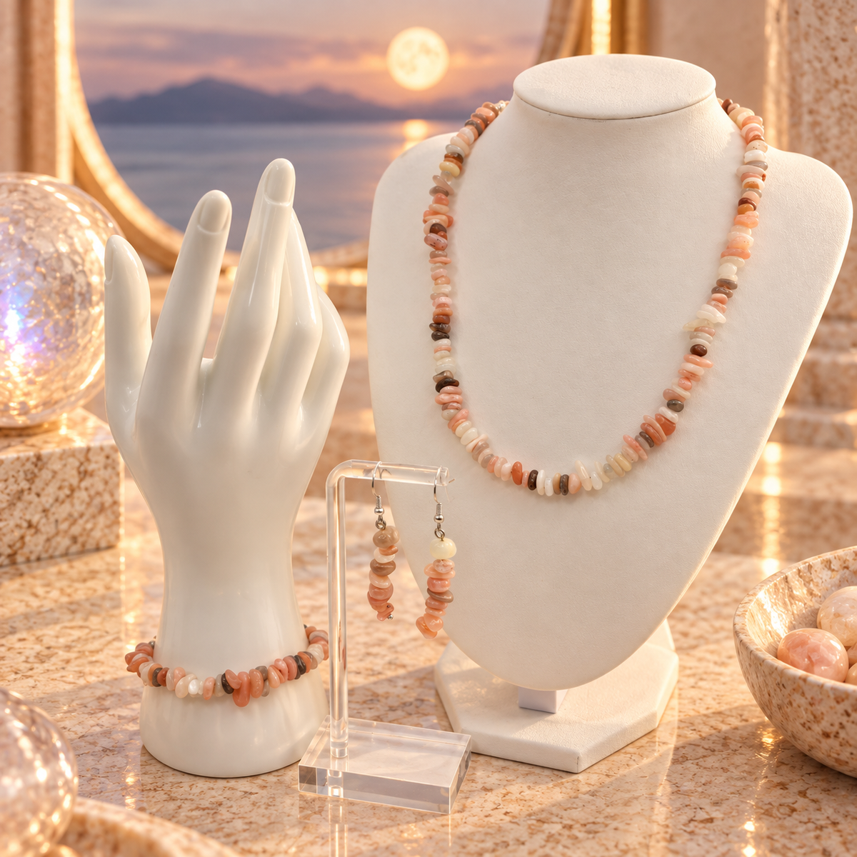 Damen Schmuck-Set / Lunaria Rosa / Metall / Mondstein / feminin · sanft