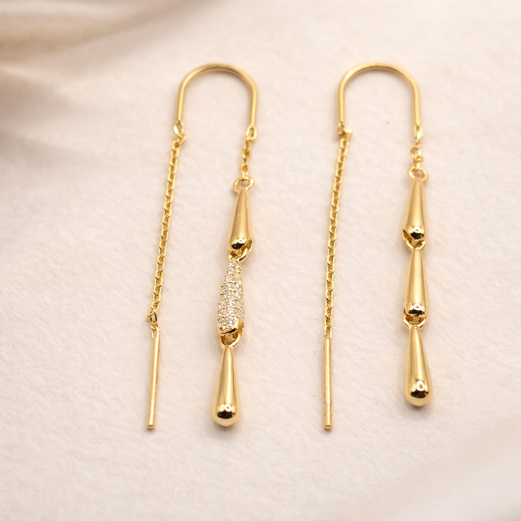 Damen Ohrring / Goccia Lunga  / 935er Silber vergoldet / elegant schlicht / ROMYNOR