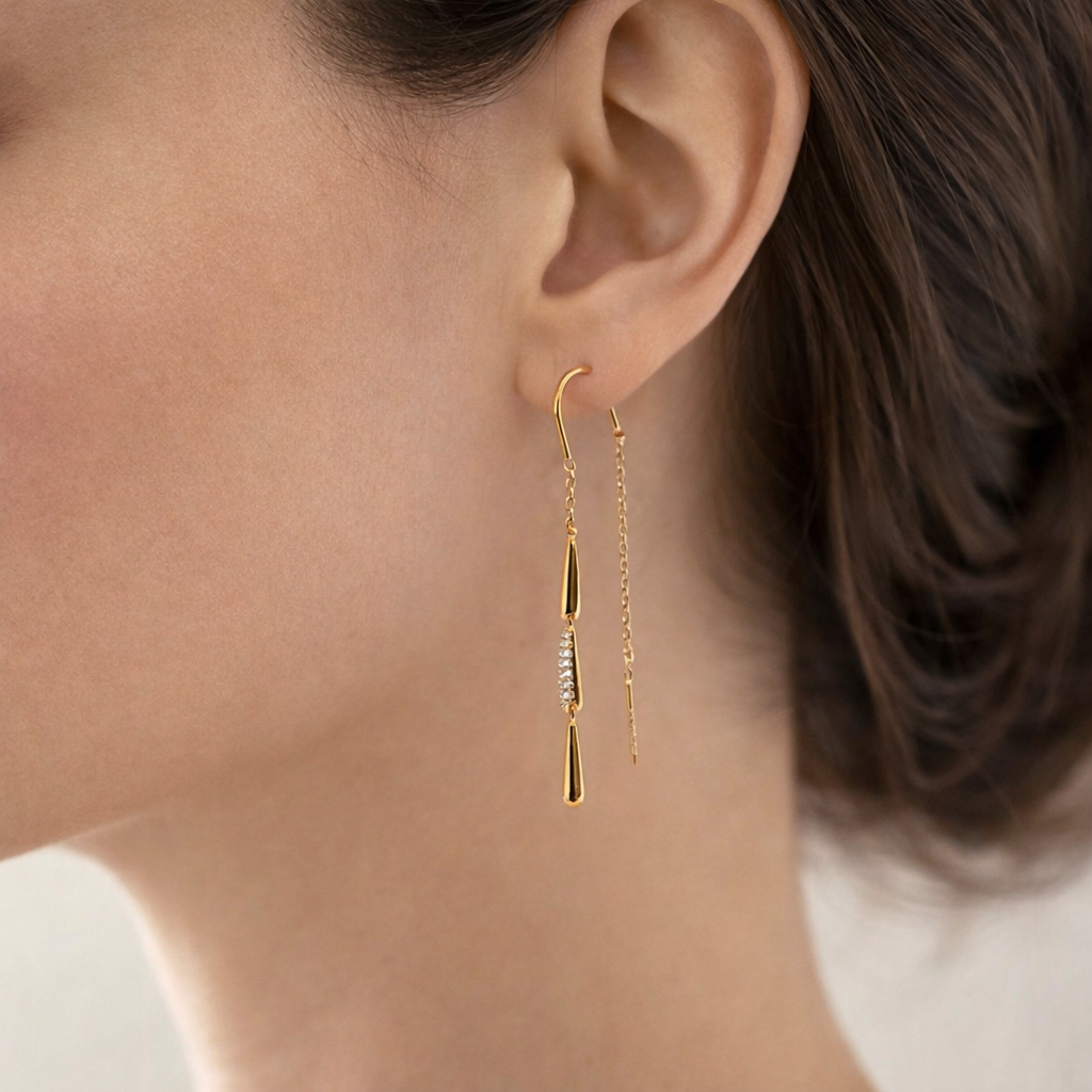 Damen Ohrring / Goccia Lunga  / 935er Silber vergoldet / elegant schlicht / ROMYNOR