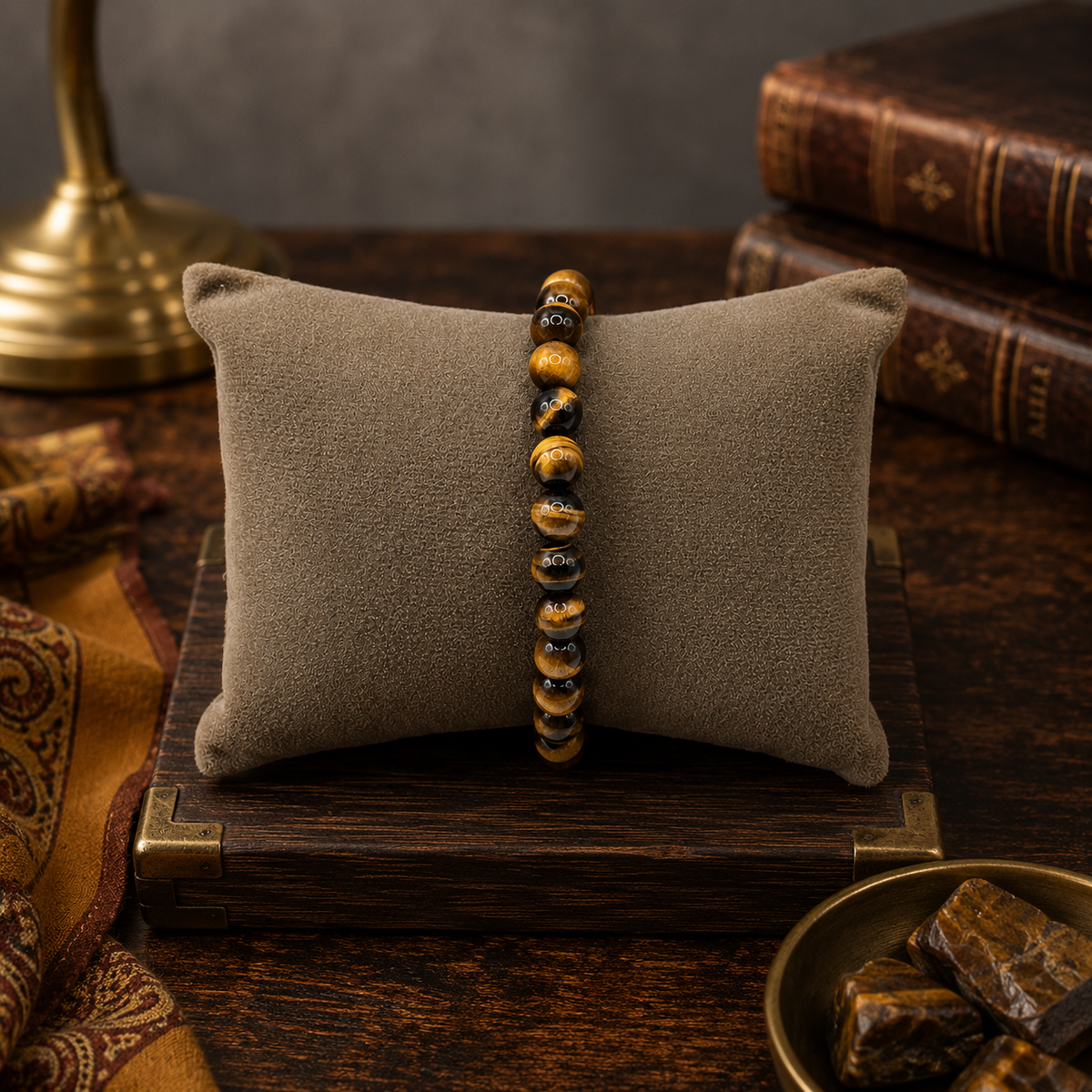 Damen / Herren Armband / Occhio d'Oro / Tigerauge / 8 mm / Größe 2 / kraftvoll  · zeitlos