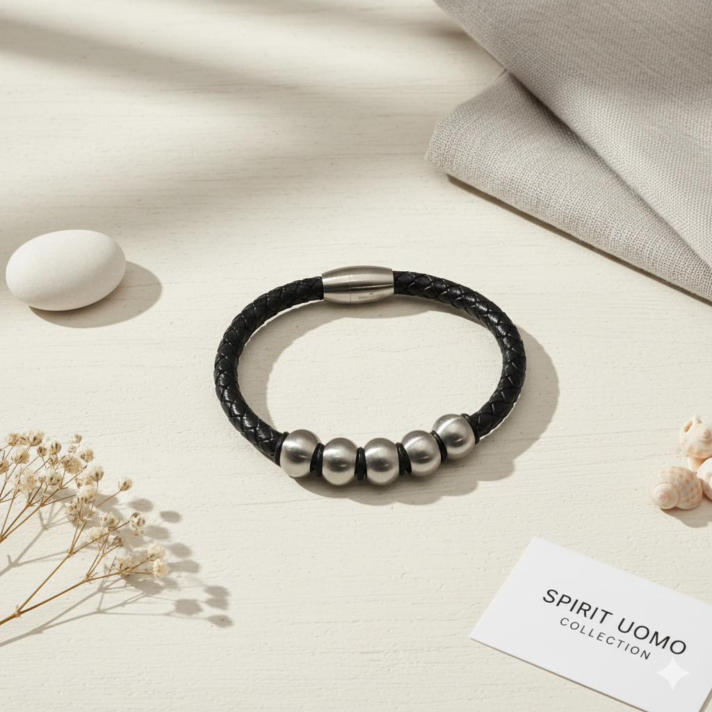 Herrenarmband der Kollektion Spirit Uomo  Leder mit Edelstahl und Magnetverschluss bei DAVUTA