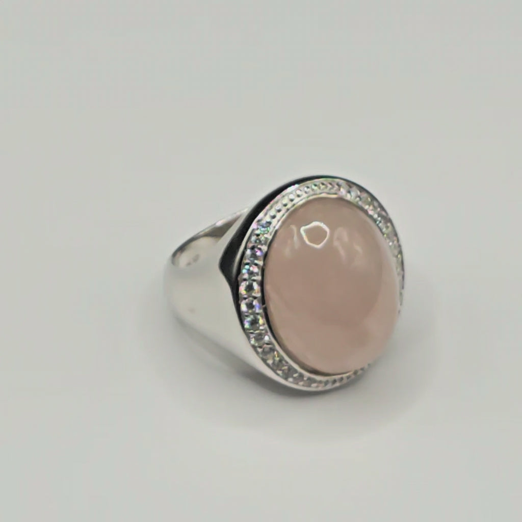 Damen Ring Rosenquarz Oval