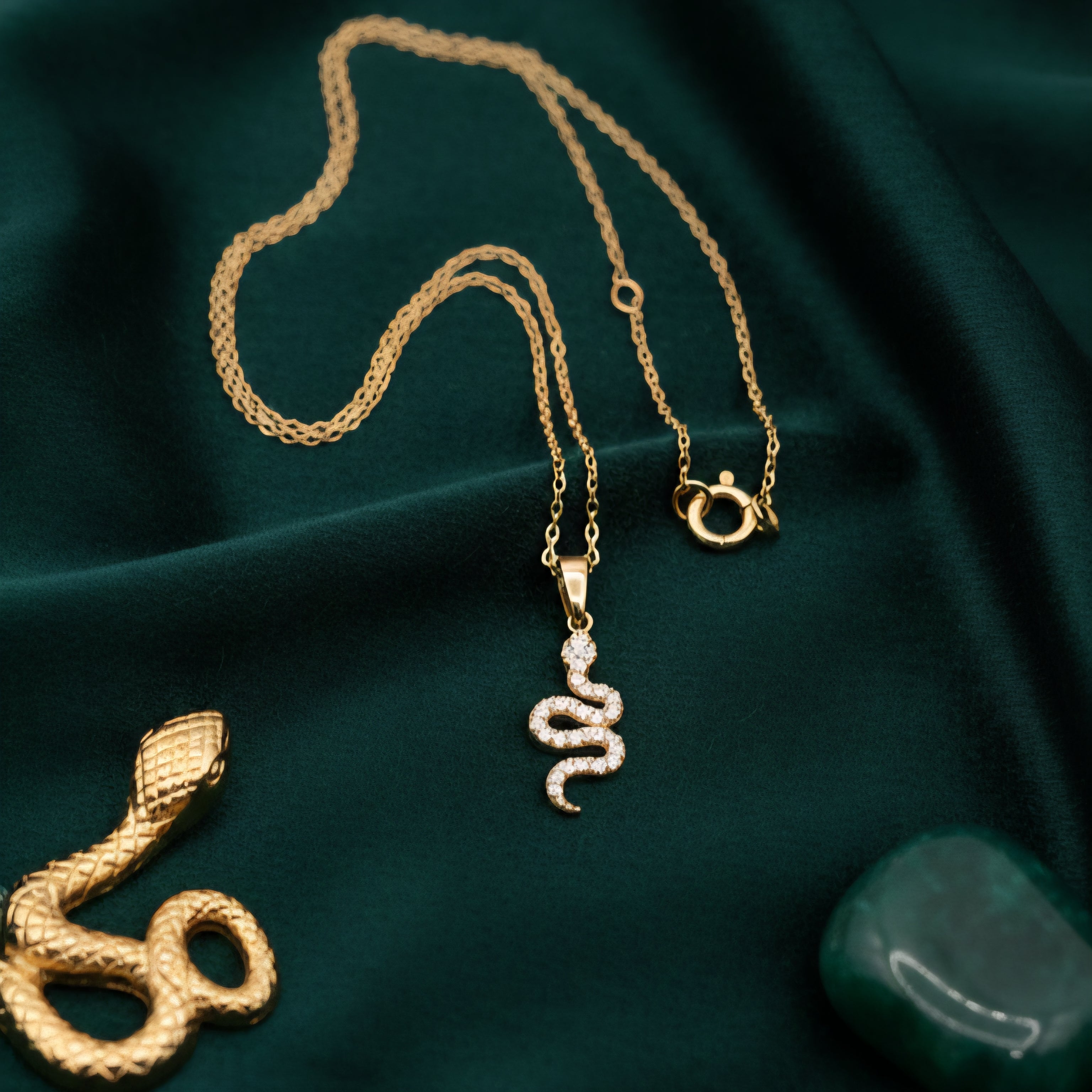 Damen Kette Schlange / Collana con Serpente  / 8 K Gold / Zirkonia / Zart mystisch