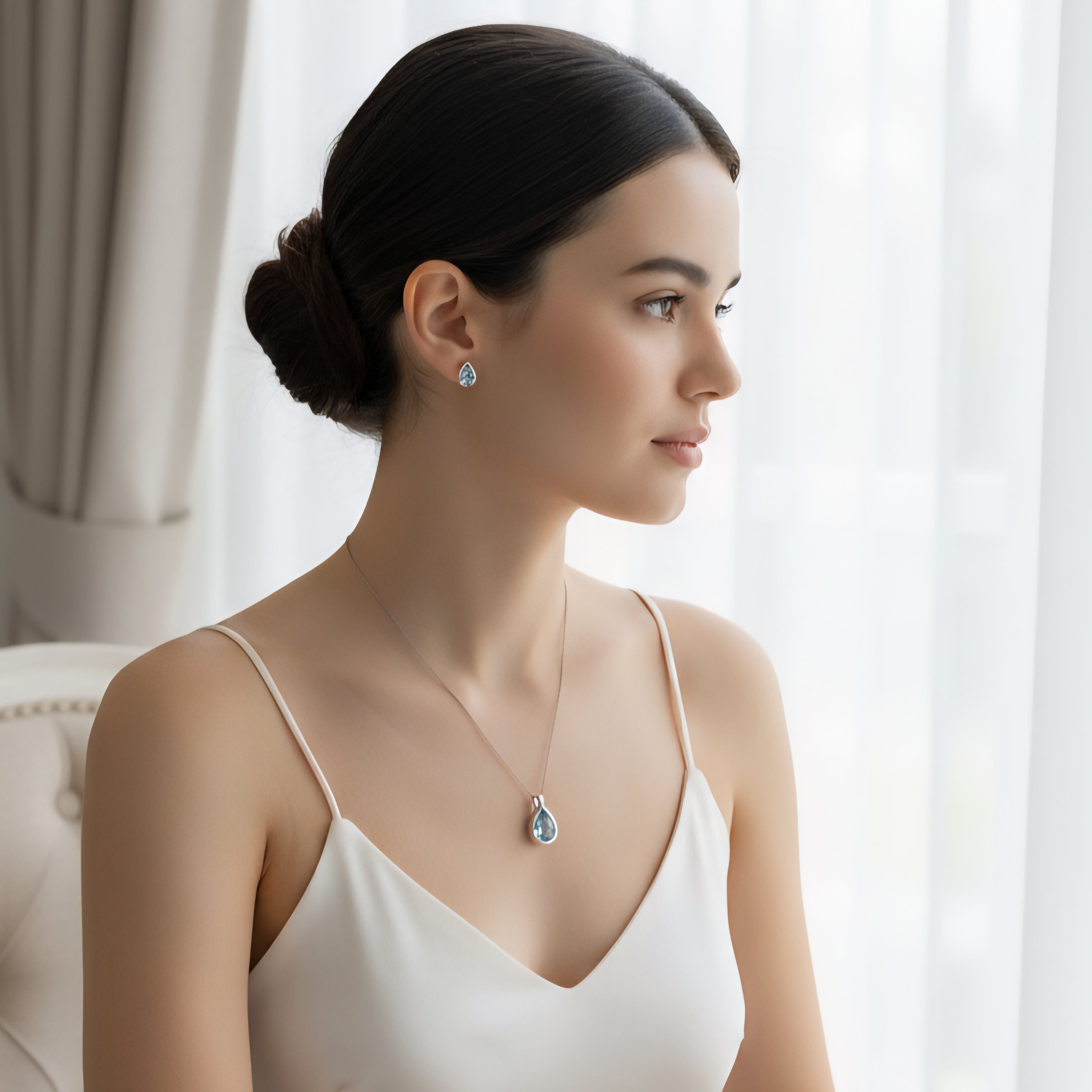 Damen Schmuck-Set mit Blau Topas / Goccia Azzurra / 925er Silber / elegant