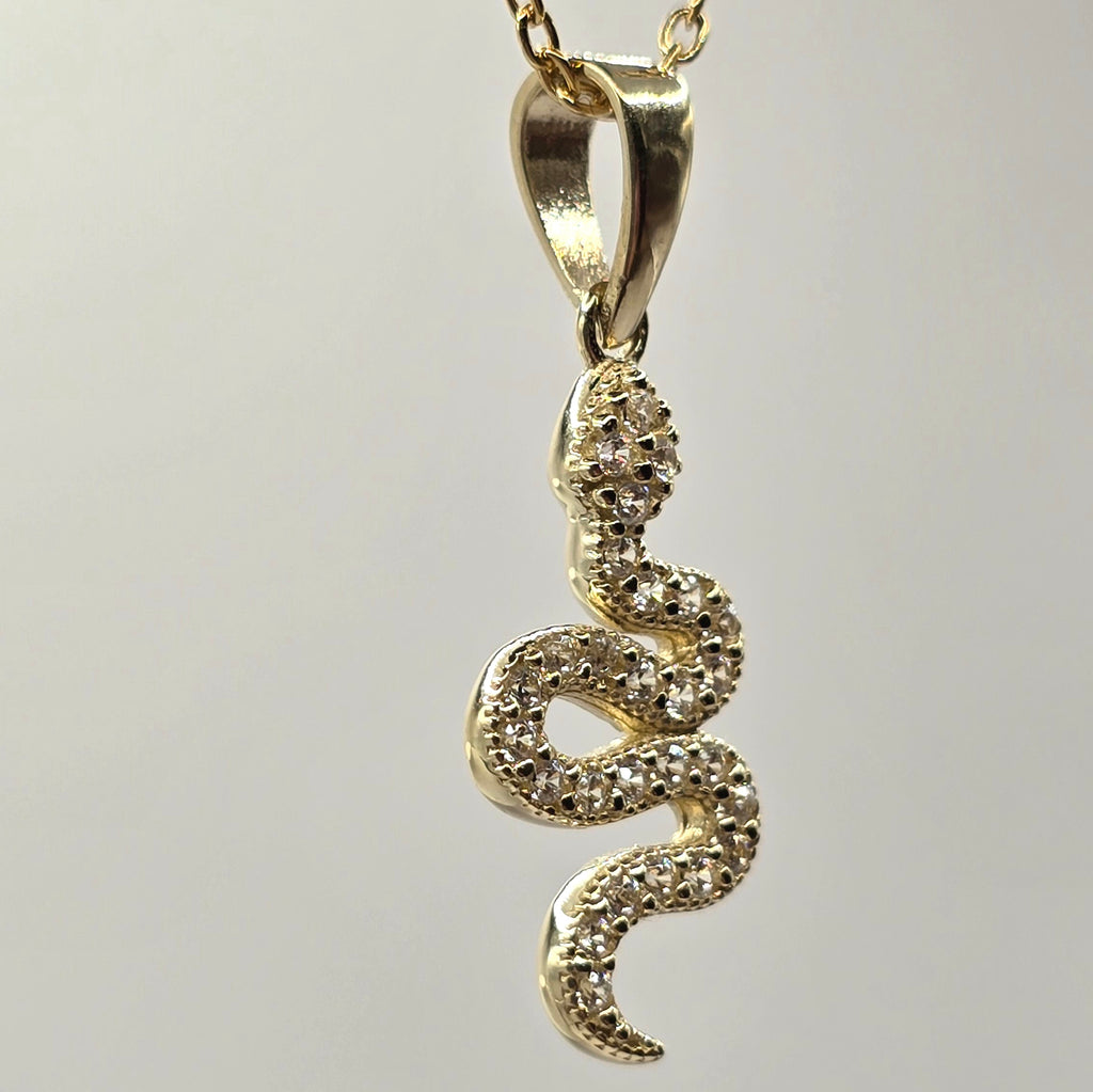Damen Kette Schlange / Collana con Serpente  / 8 K Gold / Zirkonia / Zart mystisch