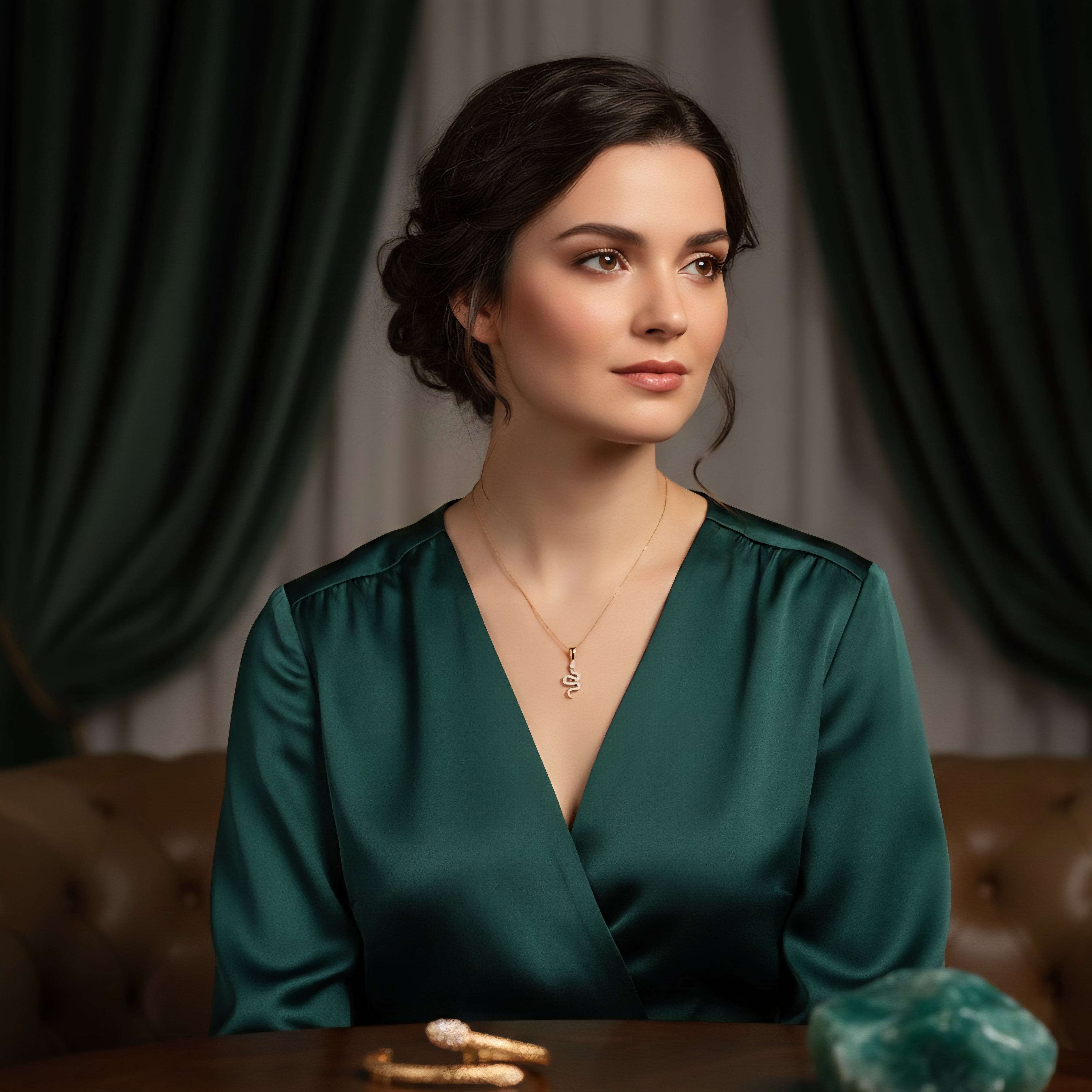 Damen Kette Schlange / Collana con Serpente  / 8 K Gold / Zirkonia / Zart mystisch