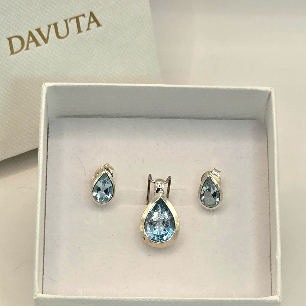 Damen Schmuck-Set mit Blau Topas / Goccia Azzurra / 925er Silber / elegant