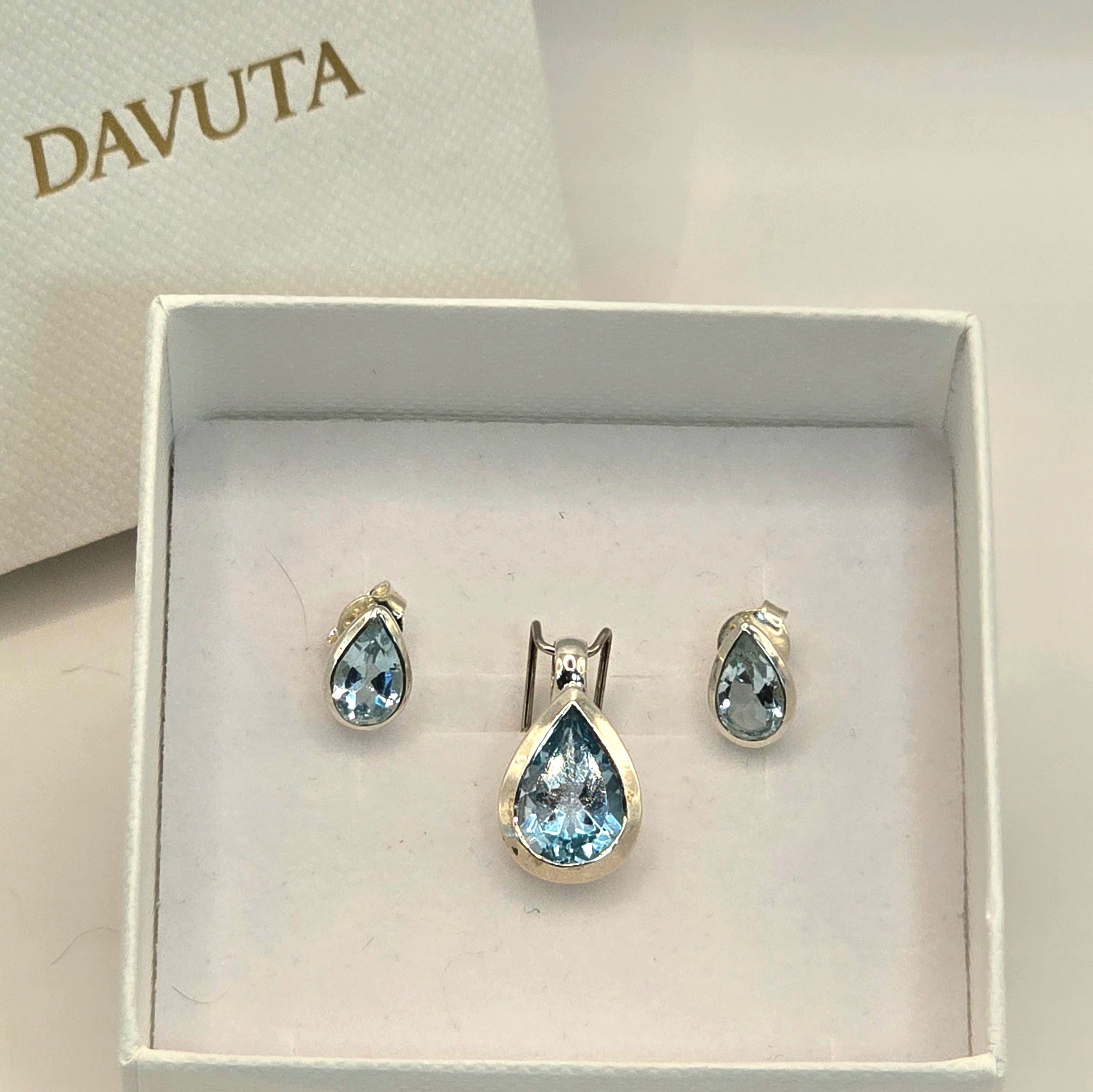 Damen Schmuck-Set mit Blau Topas / Goccia Azzurra / 925er Silber / elegant