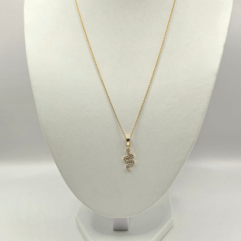 Damen Kette Schlange / Collana con Serpente  / 8 K Gold / Zirkonia / Zart mystisch