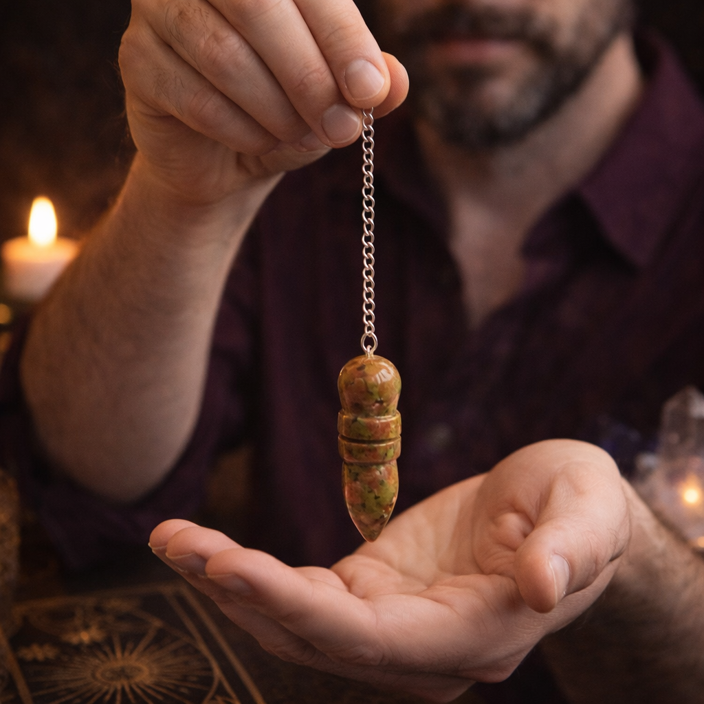 Äyptisches Pendel mit Unakit in Hand by DAVUTA